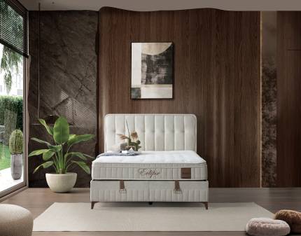 Pat tapitat cu saltea si spatiu pentru depozitare ECLIPSE (200x200cm) cream