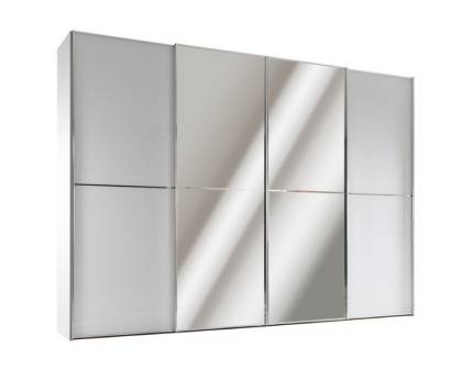 Dulap cu 4 usi glisante 373x240x68cm alb mat/ alb mat - oglinda, maner crom model 43 SINFONIE PLUS 