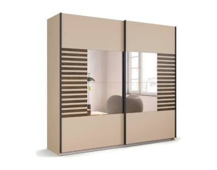 Dulap cu usi glisante BAREA 226x210x62cm champagne + stejar Atlantic dark - oglinda, maner gri metalic