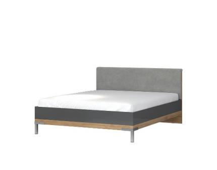 Pat cu somiera ONYX 160 / 180cm antracit lucios/ nuc Pacific + material gri