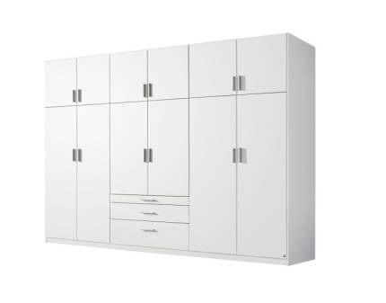 Dulap cu 12 usi cu balamale si 3 sertare HILDESHEIM 271x226x54cm alb alpin, manere aluminiu