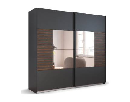 Dulap cu usi glisante BAREA 226x210x62cm gri metalic + stejar Atlantic dark - oglinda, maner gri metalic