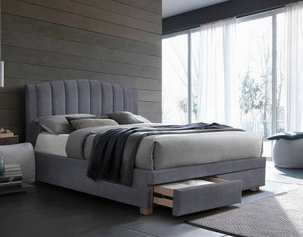 Pat tapitat cu somiera si sertare pentru depozitare EMOTION VELVET (160x200cm) catifea grey