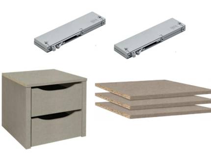 Pachet caseta cu 2 sertare 43x39cm + set 3 polite 43x48cm + set 2 sisteme soft-close pentru dulapul cu usi glisante  