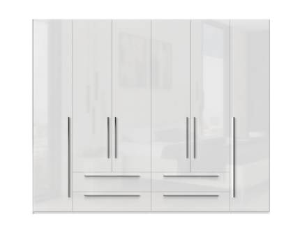 Dulap cu 6 usi cu balamale si 2 sertare PIANO WHITE 272x224x56cm alb lucios, maner crom