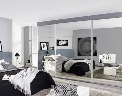 Dulap cu usi glisante KULMBACH 361x229x62cm alb alpin/ 3 usi oglinda configurabil