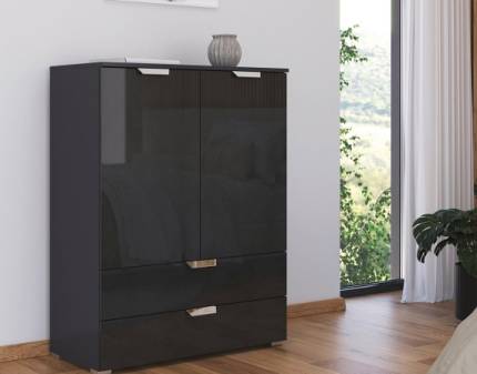 Comoda cu 2 usi si 2 sertare ADITIO GLAMOUR 80x100x42cm gri metalic/ gri metalic lucios 