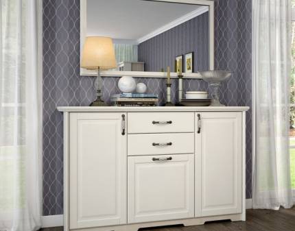 Comoda cu 3 usi si 2 sertare EVERGREEN 159x102x49cm ivory/ pin polar