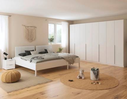 Cadru pat cu tablie tapitata MARE (270x200cm) alb alpin, material textil grey 