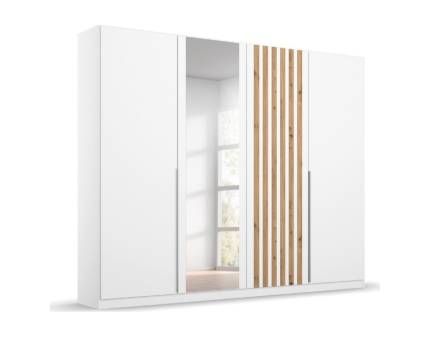 Dulap cu 4 usi cu balamale LAMELLA 226x210x54cm alb alpin/ stejar artisan - oglinda, manere aluminiu