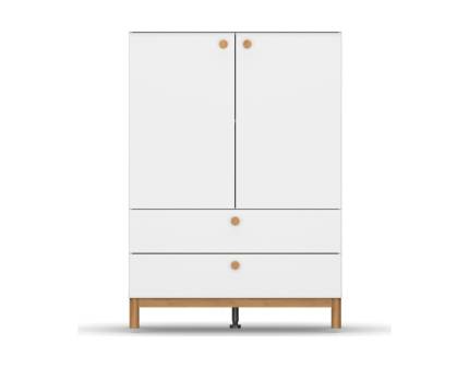 Comoda cu 2 usi si 2 sertare FREYJA 93x130x42cm alb alpin, manere si picioare stejar