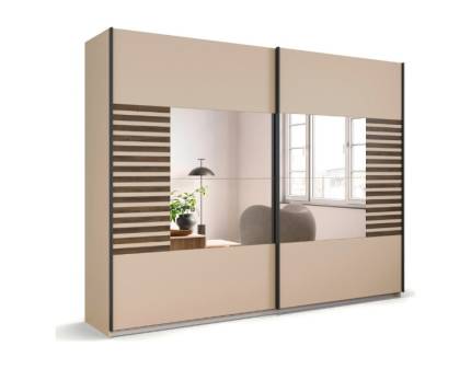 Dulap cu usi glisante BAREA 271x210x62cm champagne + stejar Atlantic dark - oglinda, maner gri metalic