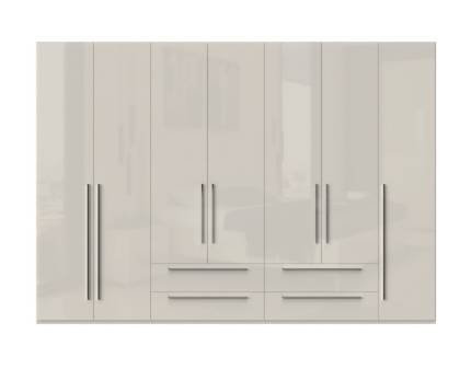 Dulap cu 7 usi si 4 sertare PIANO BEIGE 317x224x56cm bej lucios, maner crom
