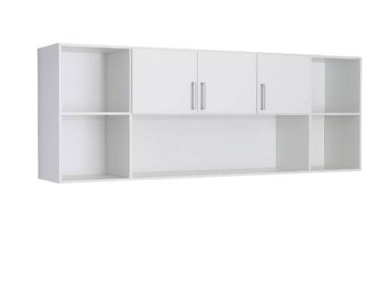 Dulap tip corp suspendat cu 3 usi cu balamale si spatii pentru depozitare ALBERO 213x82x44cm alb alpin, manere aluminiu