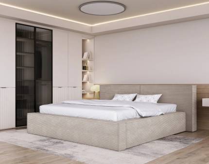 Pat tapitat cu somiera si spatiu pentru depozitare DOHA 140/ 160/ 180cm personalizabil