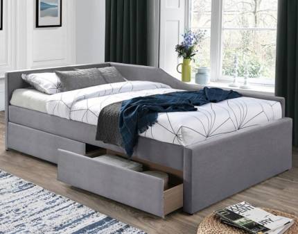 Pat tapitat cu somiera si sertare pentru depozitare ELIOT VELVET (120x200cm) catifea grey