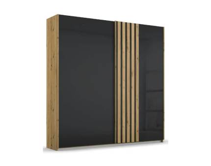 Dulap cu usi glisante MOSBACH 181x210x62cm stejar Artisan/ sticla basalt