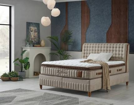 Pat tapitat cu saltea si spatiu pentru depozitare HYPNOSE (140x200cm) cappuccino  