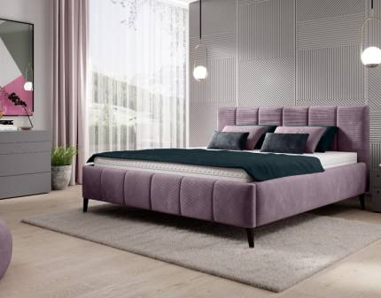 Pat tapitat cu somiera si spatiu pentru depozitare RIVA 140/ 160/ 180cm personalizabil, picioare negre