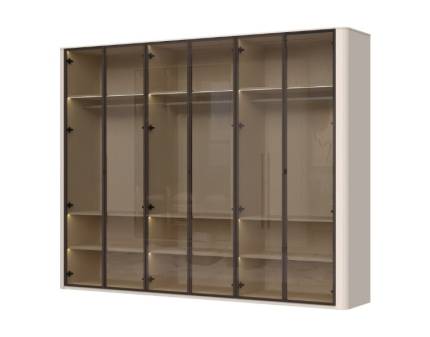 Dulap cu 6 usi cu balamale RONDO 288x225x56cm casmir/ sticla Parsol, manere Midnight Copper 