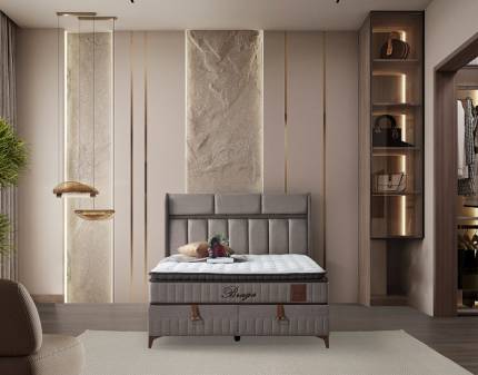 Pat tapitat cu saltea si spatiu pentru depozitare BRAGA (180x200cm) cappuccino  