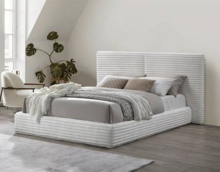 Pat tapitat cu somiera MADERA (160x200cm) material plusat-raiat cream 