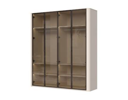 Dulap cu 4 usi cu balamale RONDO 198x225x56cm casmir/ sticla Parsol, manere Midnight Copper