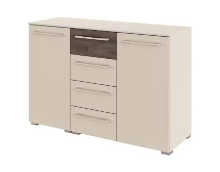 Comoda cu 2 usi si 4 sertare LUANA 120x81x42cm champagne/ Atlantic Dark, manere champagne