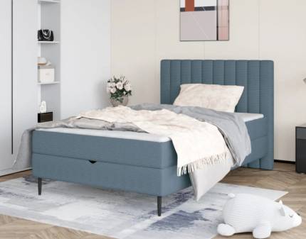 Pat tapitat cu saltea si spatiu pentru depozitare NEPO 100 / 120cm personalizabil, picioare negre