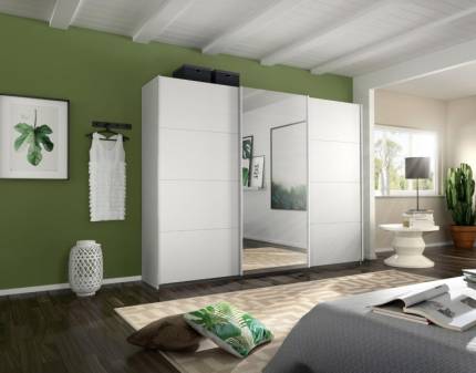 Dulap cu usi glisante KULMBACH 203x229x62cm alb alpin/oglinda configurabil