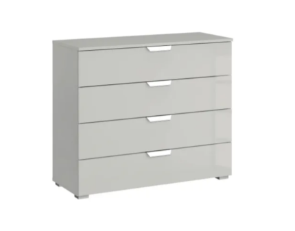 Comoda cu 4 sertare ADITIO 93x81x42cm silk grey/ sticla gri 