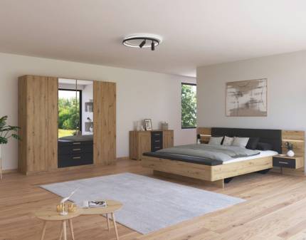 Dormitor L stejar Artisan/ gri metlic + oglinda MOSBACH 