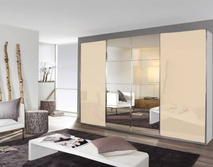 Dulap cu usi glisante SYNCRONO 361x211x62cm alb alpin/ sticla champagne - oglinda configurabil 