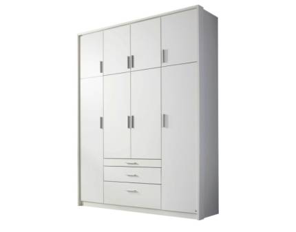 Dulap cu 8 usi cu balamale si 3 sertare HILDESHEIM 181x229x54cm alb alpin, manere aluminiu