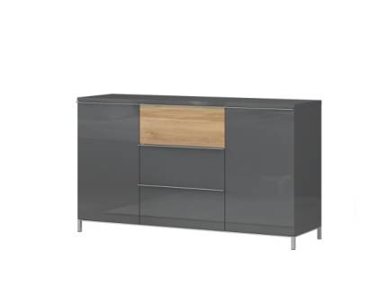 Comoda cu 2 usi si 3 sertare ONYX 152x88x45cm antracit lucios/ nuc pacific, manere crom