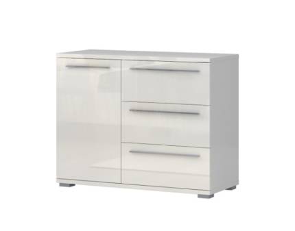 Comoda cu 1 usa si 3 sertare PIANO BEIGE 107x85x45cm bej lucios, manere crom