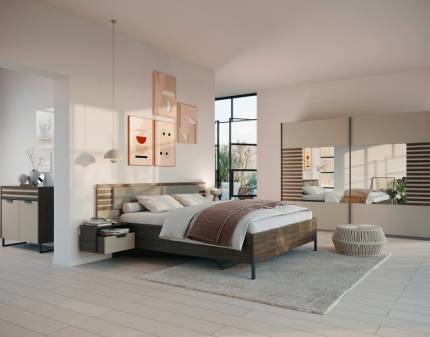 Dormitor XL BAREA champagne/ stejar