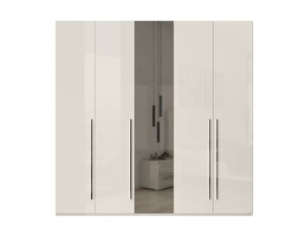 Dulap cu 5 usi cu balamale PIANO BEIGE 227x224x56cm bej lucios/ oglinda, maner crom